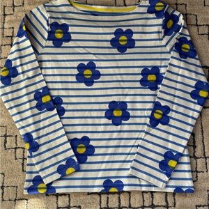 Mini Boden Blue and White Striped Kids Shirt with Floral Design- NEW